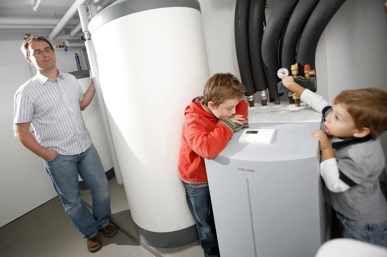 Large hot water tank in a home utility room