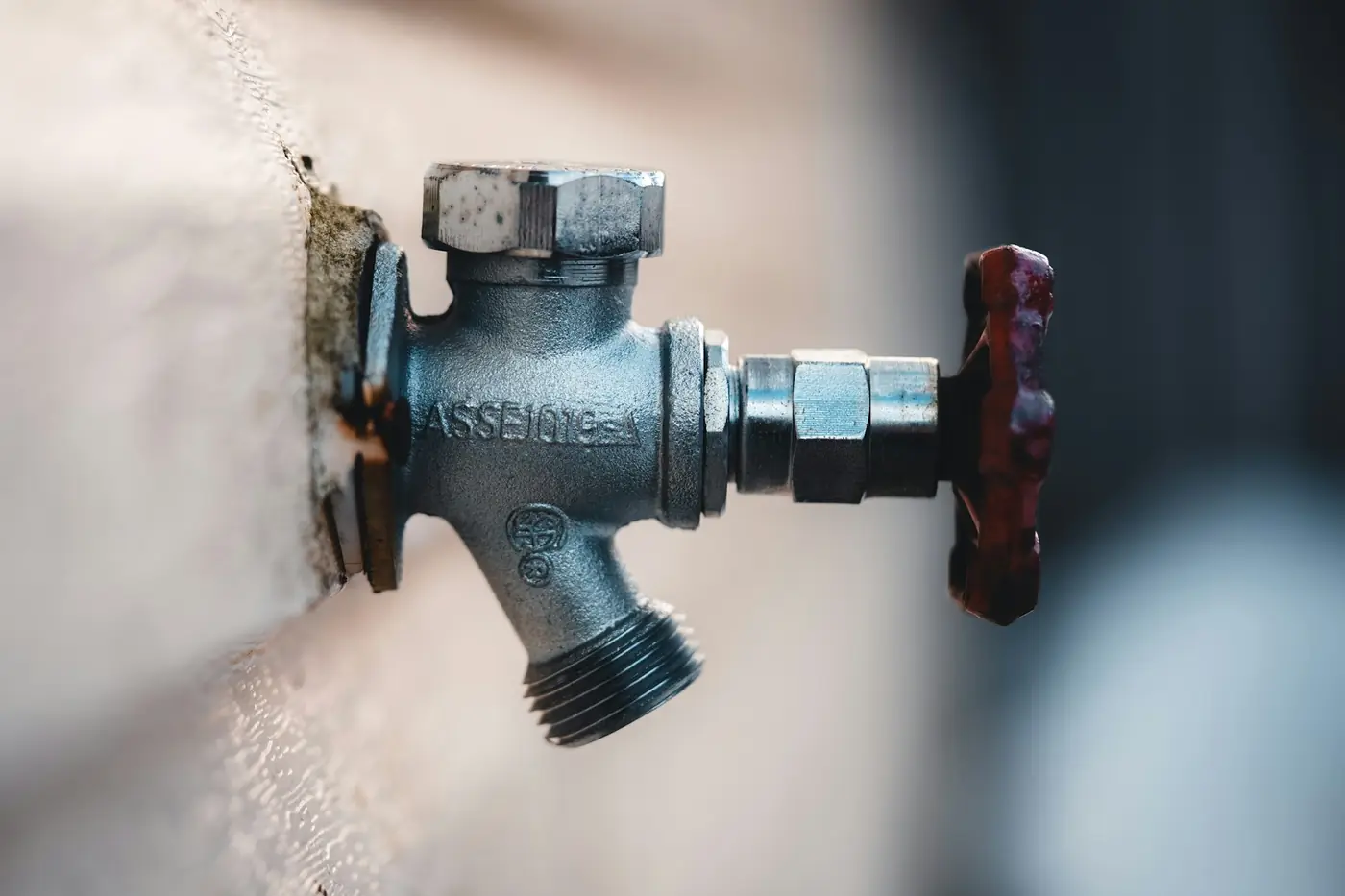 Outdoor faucet (hose bib) on the outside wall of a house